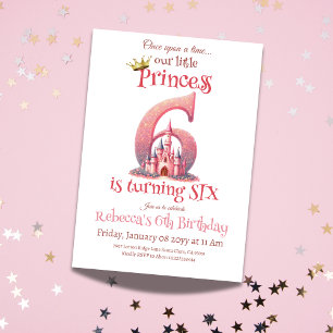 Princess Pink Castle Girl Sixth 6th Birthday Invitation