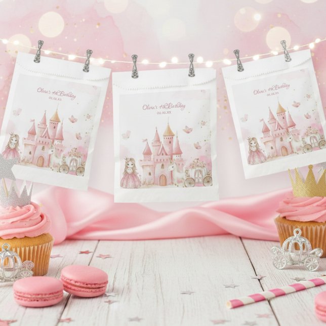 Princess Pink Castle Unicorn 4th Birthday Party  Favour Bags (Creator Uploaded)