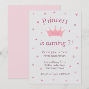 Princess Pink Crown Tiara Stars Kids Baby Birthday Invitation