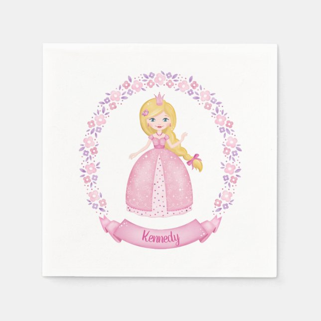 Princess Pink Cute Personalised Napkin (Front)