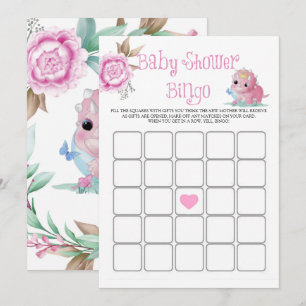Princess Pink Dinosaur Peony Baby Shower Bingo