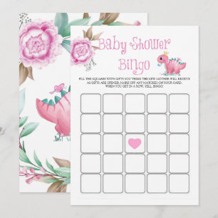 Princess Pink Dinosaur Peony Baby Shower Bingo
