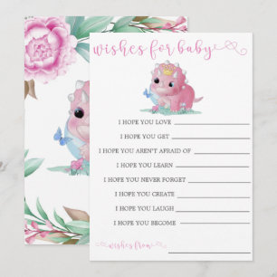 Princess Pink Dinosaur Peony Wishes For Baby Card