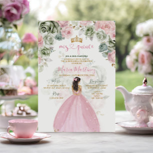 Princess Pink Dresses Floral Sage Green Mis Quince Invitation