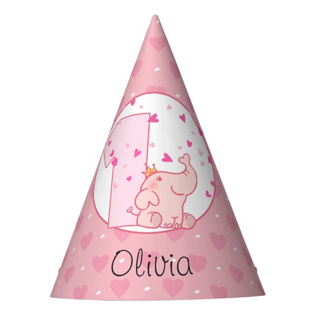 Princess Pink Elephant 1st Birthday Party Custom Party Hat (Front)