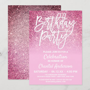Princess Pink Faux Glitter Ombre Birthday Invitation