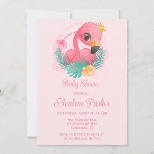 Princess Pink Flamingo Girl Baby Shower Invitation