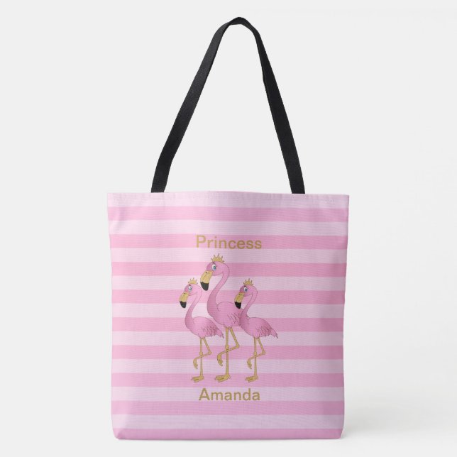 Princess  Pink Flamingos - Personalise Tote Bag (Front)
