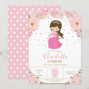 Princess Pink Floral 1st First Birthday Party Invitation
