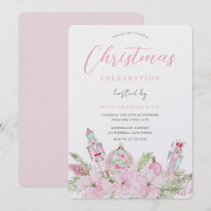 Princess Pink Floral Nutcracker Christmas Party Invitation