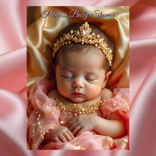 Princess Pink Girl Baby Shower Gold Jewel Tiara Invitation