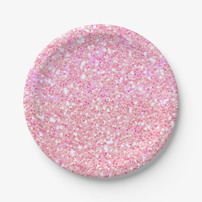 Princess Pink Glitter Glam Custom Party Paper Plate (Front)