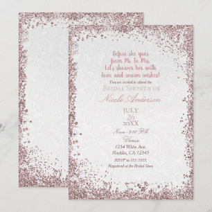 Princess Pink Glitter White Damask Bridal Shower Invitation