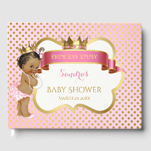 Princess Pink Gold African American Baby Girl Guest Book