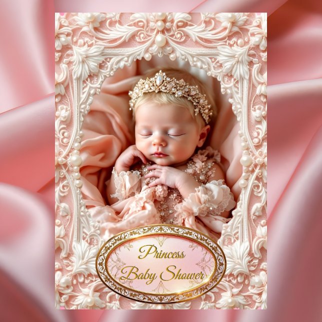 Princess Pink Gold Baby Girl Shower pearl Blonde Invitation (Creator Uploaded)