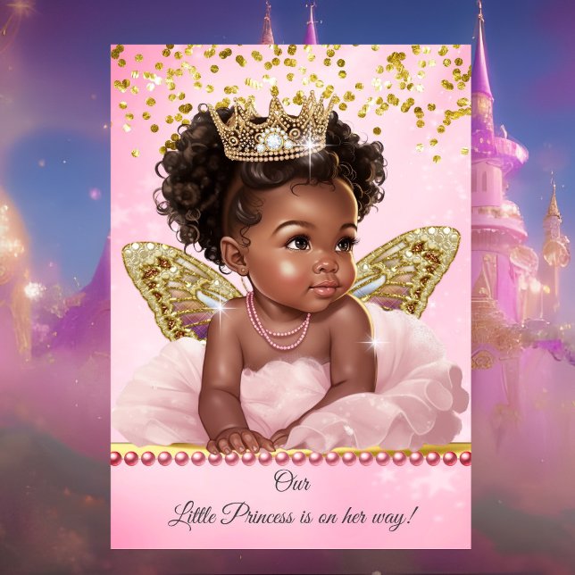 Princess Pink Gold Butterfly Baby Shower Ethnic  Invitation (Creator Uploaded)