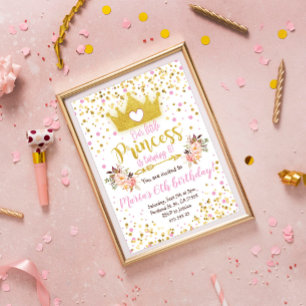 Princess Pink Gold Confetti Birthday Invitation