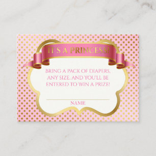 Princess Pink Gold Crown Dots Diaper Raffle Enclosure Card