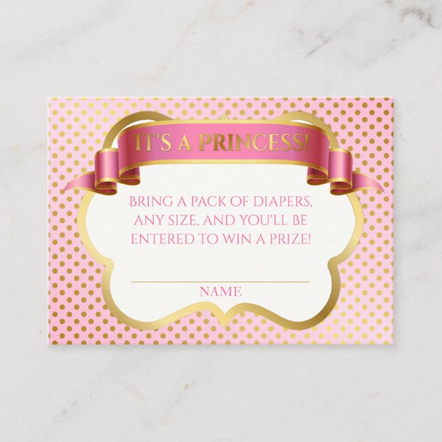 Princess Pink Gold Crown Dots Diaper Raffle Enclosure Card (Front)