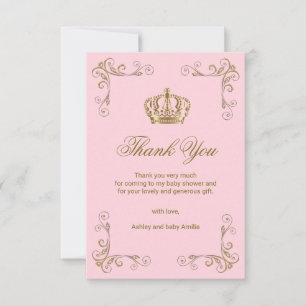 Princess Pink Gold Crown Thank You Baby Shower