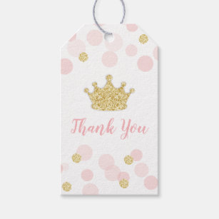 Princess Pink Gold Glitter Birthday Thank You Gift Tags