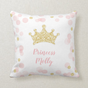 Princess Pink & Gold Glitter Crown Bedroom Nursery Cushion