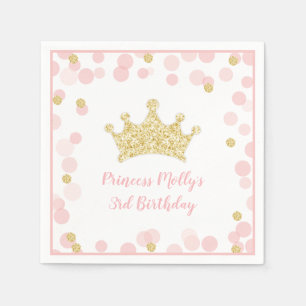 Princess Pink Gold Glitter Crown Birthday Napkin