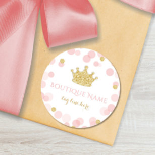 Princess Pink & Gold Glitter Dots Classic Round Sticker