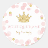 Princess Pink & Gold Glitter Dots Classic Round Sticker (Front)