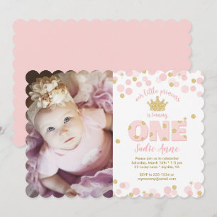 Princess Pink Gold Glitter First Birthday Invitation
