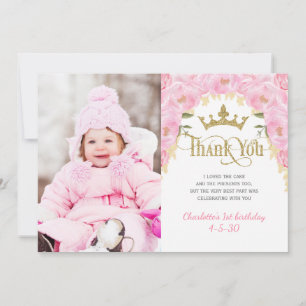 Princess Pink Gold Glitter Floral Thank You Card