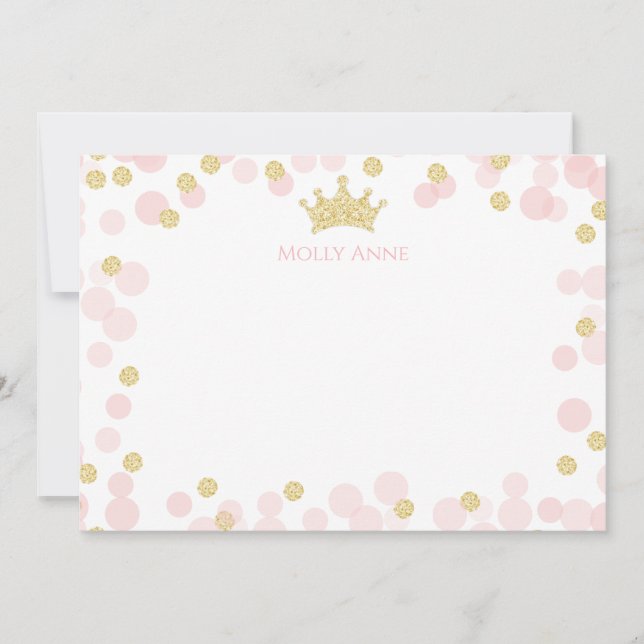 Princess Pink Gold Glitter Polka Dots Stationery Card (Front)