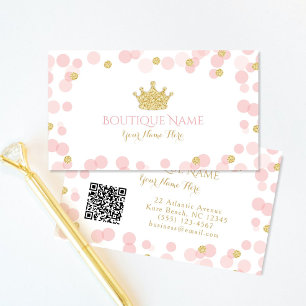 Princess Pink Gold Glitter QR Code Business Card