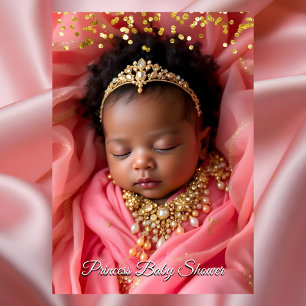 Princess Pink Gold Tiara Baby Girl Shower Ethnic Invitation