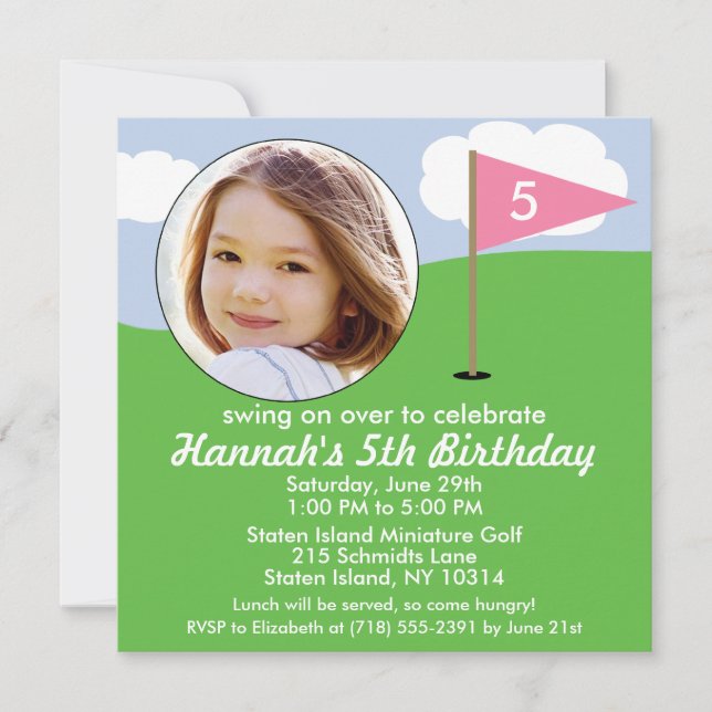 Princess Pink Hole in One Photo Mini Golf Party Invitation (Front)