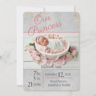 Princess Pink l Grey Baby Girl Birth Photo Birth Announcement