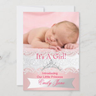 Princess Pink New Baby Girl Announcement Photo