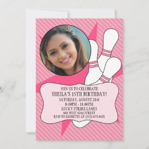 Princess Pink No Time To Spare Bowling Party Photo Invitation