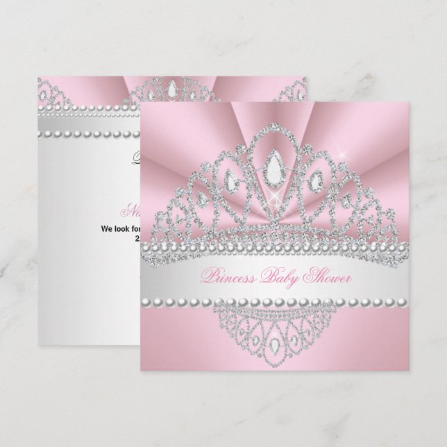 Princess Pink Pearls Diamond Tiara Baby Shower Invitation (Front/Back)