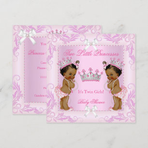 Princess Pink Pearls Twin Baby Shower Tiara Ethnic Invitation