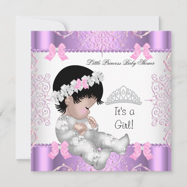 Princess Pink Purple Grey Baby Shower Cute Girl 3 Invitation (Front)