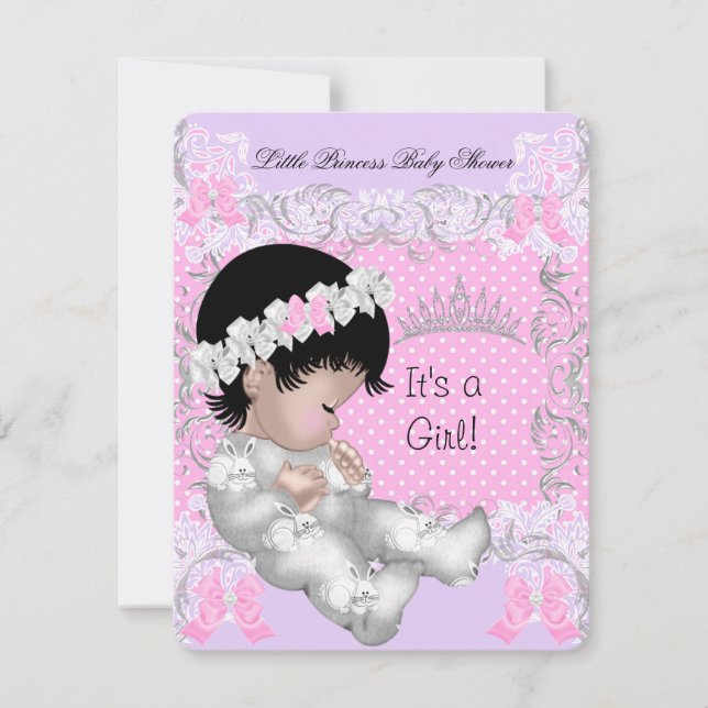 Princess Pink Purple Grey Baby Shower Cute Girl 3 Invitation (Front)