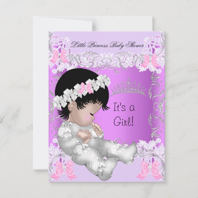 Princess Pink Purple Grey Baby Shower Cute Girl Invitation (Front)