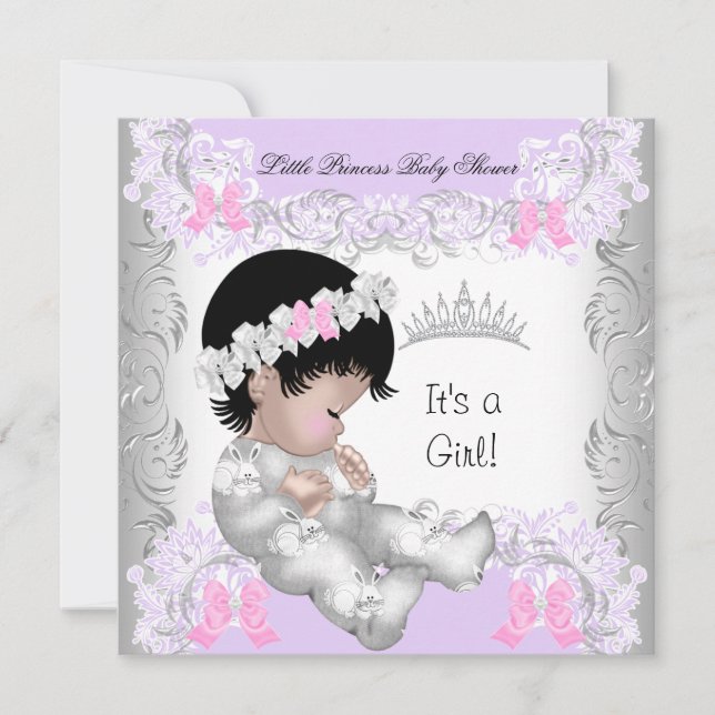 Princess Pink Purple Grey Baby Shower Cute Girl Invitation (Front)