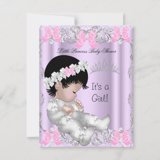 Princess Pink Purple Grey Baby Shower Cute Girl Invitation (Front)