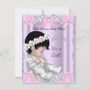 Princess Pink Purple Grey Baby Shower Cute Girl Invitation