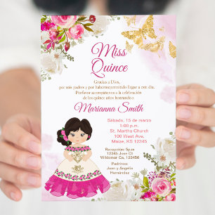 Princess Pink Quinceanera Butterfly Invitation
