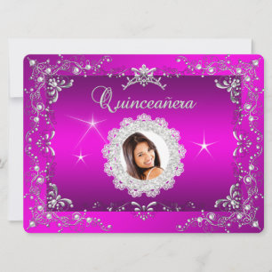 Princess Pink Quinceanera Silver Tiara Party Invitation