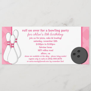 Princess Pink Roll on Over Bowling Birthday Party Invitation
