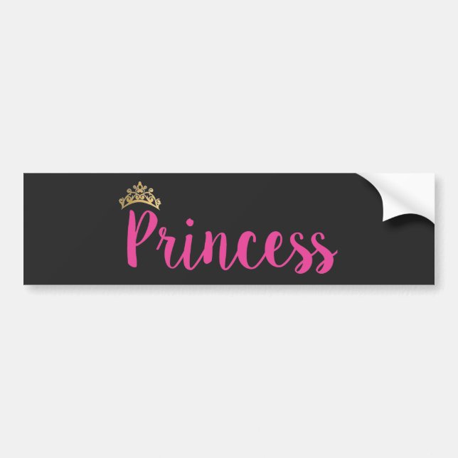 Princess Pink Script Font Crown Bumper Sticker (Front)